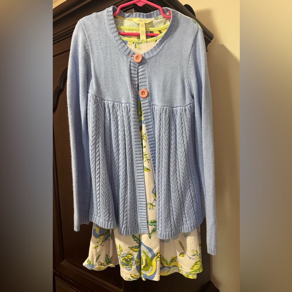 Matilda Jane Sky Blue Cardigan with Coral Buttons